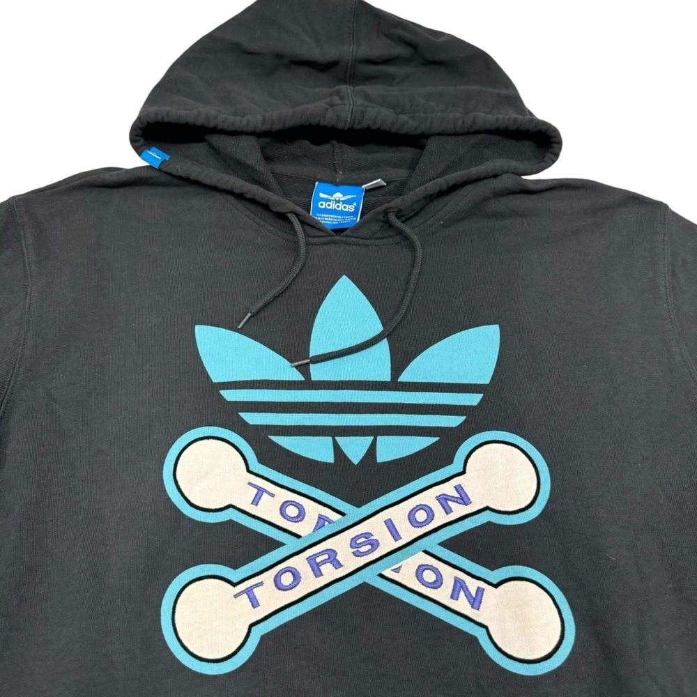 Adidas Torsion Trefoil Hoodie Sweatshirt Men’s Size L Black Embroidered - Picture 2 of 12